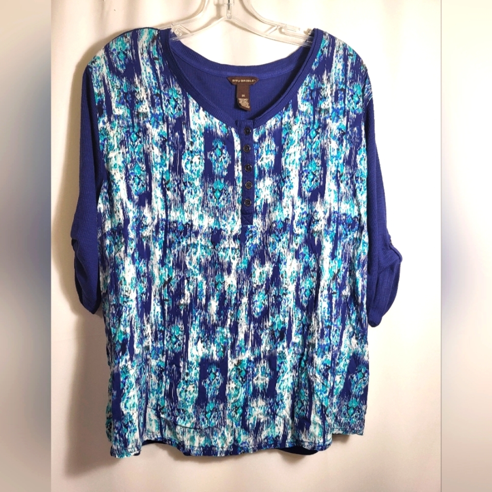 Bit & Bridle blue teal and white tunic women's 2X #1697